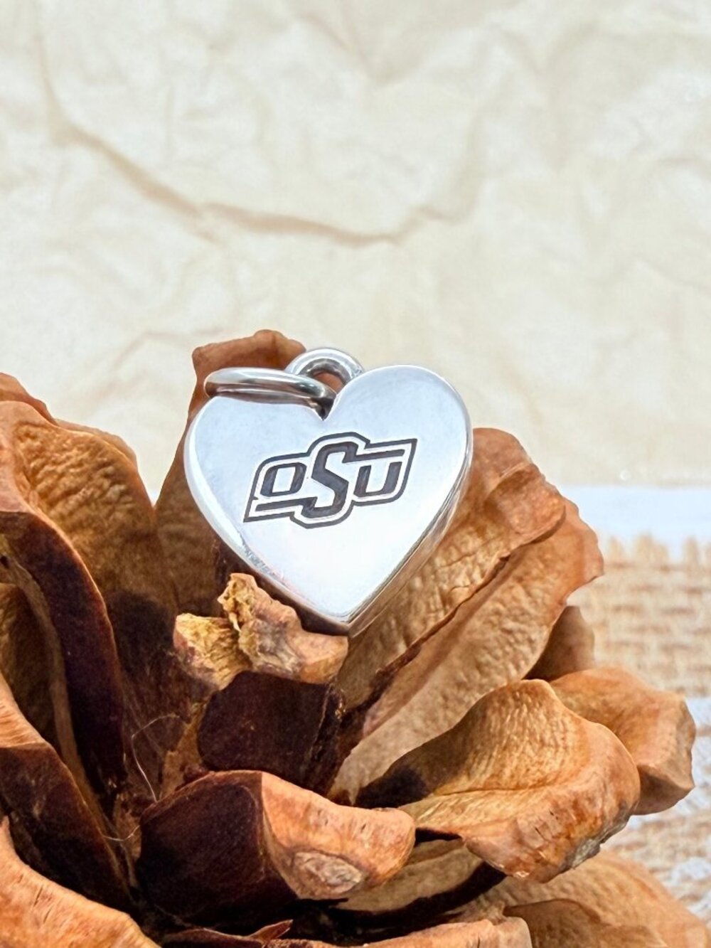 James Avery Oklahoma State University OSU Small Heart Charm Sterling Silver